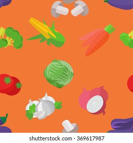 Seamless pattern of vegetables. Illustration of fresh and healthy vegetables.
