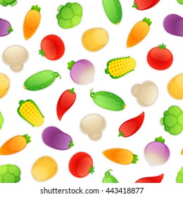 Seamless pattern with a lot of vegetables. Isolated on white background. Clipping paths included.