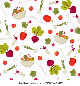 Seamless pattern with vegetables and kitchenware