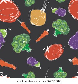 seamless pattern with vegetables on a black background. vector objects