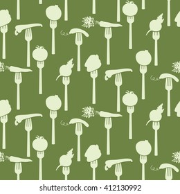 Seamless pattern of vegetables on fork. Vector illustration