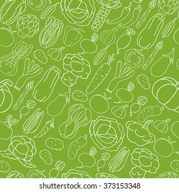 Seamless pattern with vegetables on green background. Vector  illustration for your design