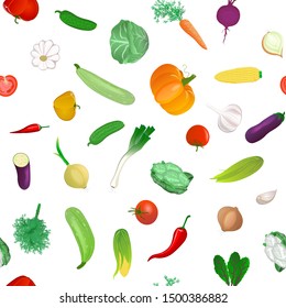 Seamless pattern of vegetables on a white background. Vector illustration