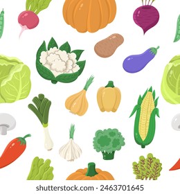 Seamless pattern with vegetables on a white background. Simple flat background