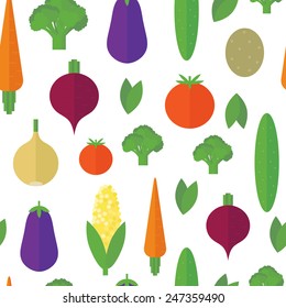 Seamless pattern with vegetables on a white background. Vector background