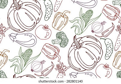 Seamless pattern with vegetables on a white background