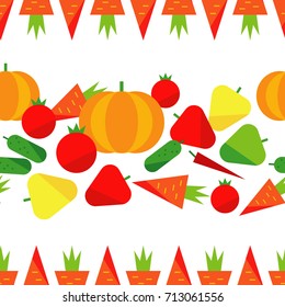 Seamless pattern with vegetables on a white background. Harvest festival. Thanksgiving. Flat design. Textile rapport.