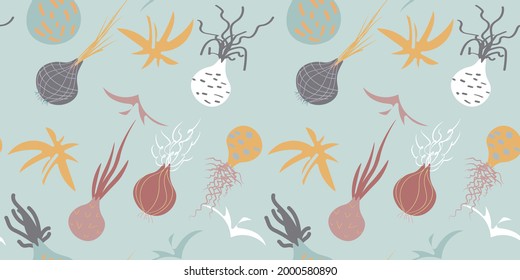 Seamless pattern with vegetables, onions. Great for fabric, textile vector illustration