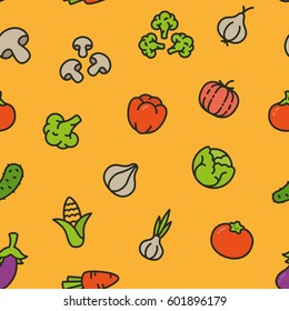 Seamless Pattern Vegetables Organic Vegetarian Food Minimalistic Color Flat Line Outline Stroke Icon Pictogram Symbol