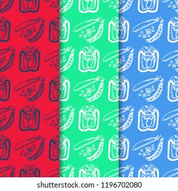 seamless pattern with vegetables paprika, green pea