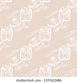seamless pattern with vegetables paprika, green pea, mushrooms