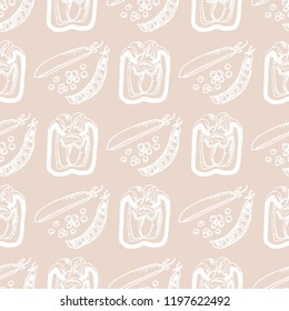 seamless pattern with vegetables paprika, green pea
