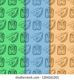 seamless pattern with vegetables paprika, green pea