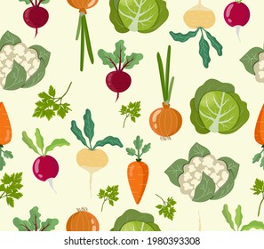 Seamless pattern with vegetables, set vegan food