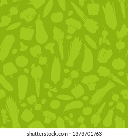 Seamless pattern of vegetables silhouettes. Green. Simple vector illustration