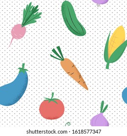 Seamless pattern with vegetables in sketchy cute cartoon style. vector illustration. gardening theme