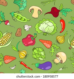Seamless pattern with vegetables. Vector cartoon background.