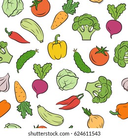 Seamless pattern of vegetables. Vector illustration.