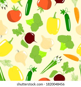 
patrón sin costura con verduras. Impresión vegana sobre un fondo claro para el diseño de telas, ropa, cuadernos, cosas para los niños.