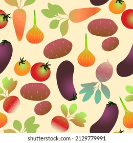 Seamless pattern of  vegetables. Vegetarianism, veganism, raw food diet. Stock illustration. Template background