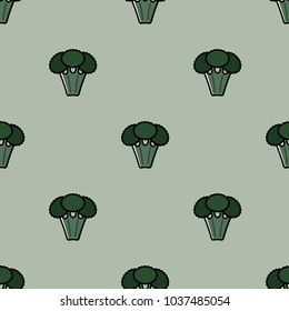 seamless pattern with vegetarian food - broccoli on green background for printing, wallpaper web site background, surface textures, restaurant menu or kitchen