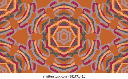 Seamless pattern. Vegetative-floral motive. Cellular honeycomb structure. Orange, red, gray.