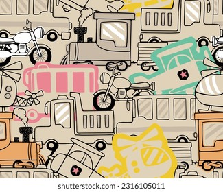 Seamless pattern of vehicles cartoon