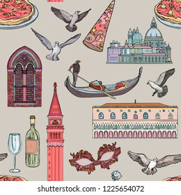 Seamless pattern with Venice set and tourist attractions