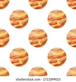 Seamless pattern with venus planet on white background. Planet of solar system. Cartoon style vector illustration for any design.