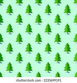 Seamless pattern of verdant trees on green background. Colorful image for web sites, textile, printing and other purposes. Nature and winter concept