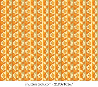 Seamless pattern with vertical composition abstract flowers. Optical illusion vector illustration in retro style. Beautiful yellow flowers  background, 60s, 70s, hippie aesthetics.