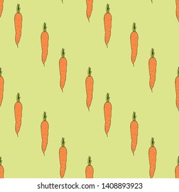 Seamless pattern with vertical cozy carrots on light green background. Endless background of vegetables for your design. Vector image. 
