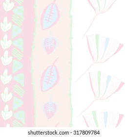 Seamless   pattern of  vertical floral motif,  leaves,  autumn theme, doodles. Hand drawn.