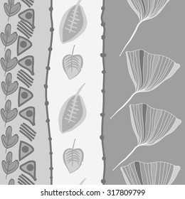 Seamless   pattern of  vertical floral motif,  leaves,  autumn theme, doodles. Hand drawn.