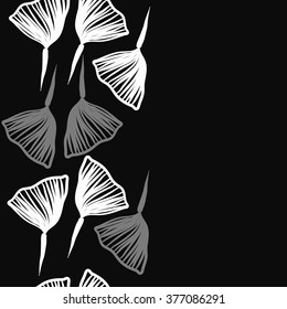 Seamless   pattern of vertical floral motif, leaves, stripes, doodles, copy space. Hand drawn, autumn theme.