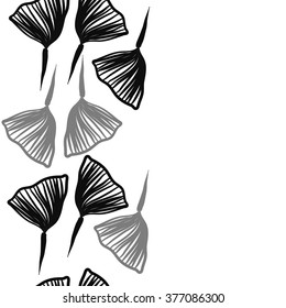 Seamless   pattern of vertical floral motif, leaves, stripes, doodles, copy space. Hand drawn, autumn theme.