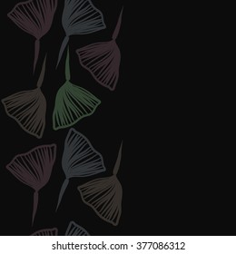Seamless   pattern of vertical floral motif, leaves, stripes, doodles, copy space. Hand drawn, autumn theme.