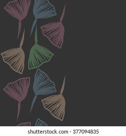 Seamless   pattern of vertical floral motif, leaves, stripes, doodles, copy space. Hand drawn, autumn theme.