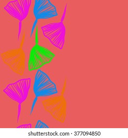 Seamless   pattern of vertical floral motif, leaves, stripes, doodles, copy space. Hand drawn, autumn theme.