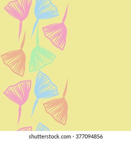 Seamless   pattern of vertical floral motif, leaves, stripes, doodles, copy space. Hand drawn, autumn theme.