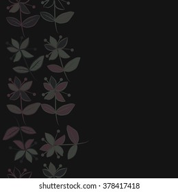 Seamless   pattern of vertical floral  motif, doodles,spots,branches, leaves, flowers, spots, copy space. Hand drawn.