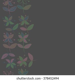 Seamless   pattern of vertical floral  motif, doodles,spots,branches, leaves, flowers, spots, copy space. Hand drawn.