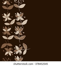 Seamless   pattern of vertical floral  motif, doodles,spots,branches, leaves, flowers, spots, copy space. Hand drawn.