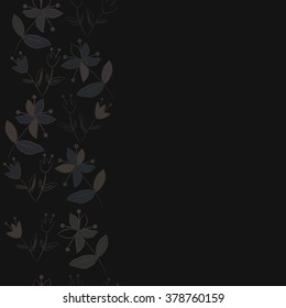 Seamless   pattern of vertical floral motif, doodles,spots,leaves, branches, flowers, stamens, copy space. Hand drawn.