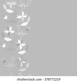 Seamless   pattern of vertical floral motif, doodles,spots,leaves, branches, flowers, stamens, copy space. Hand drawn.