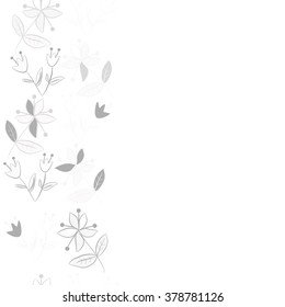 Seamless   pattern of vertical floral motif, doodles,spots,leaves, branches, flowers, stamens, copy space. Hand drawn.