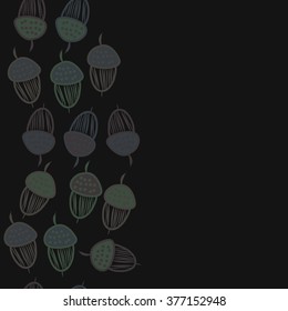 Seamless   pattern of vertical floral motif,acorns, stripes, doodles,ellipses,hole, copy space. Hand drawn, autumn theme.