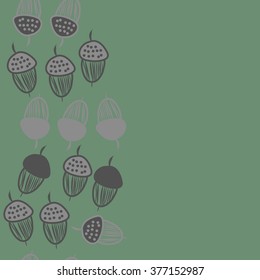 Seamless   pattern of vertical floral motif,acorns, stripes, doodles,ellipses,hole, copy space. Hand drawn, autumn theme.