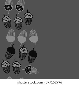 Seamless   pattern of vertical floral motif,acorns, stripes, doodles,ellipses,hole, copy space. Hand drawn, autumn theme.