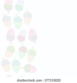 Seamless   pattern of vertical floral motif,acorns, stripes, doodles,ellipses,hole, copy space. Hand drawn, autumn theme.